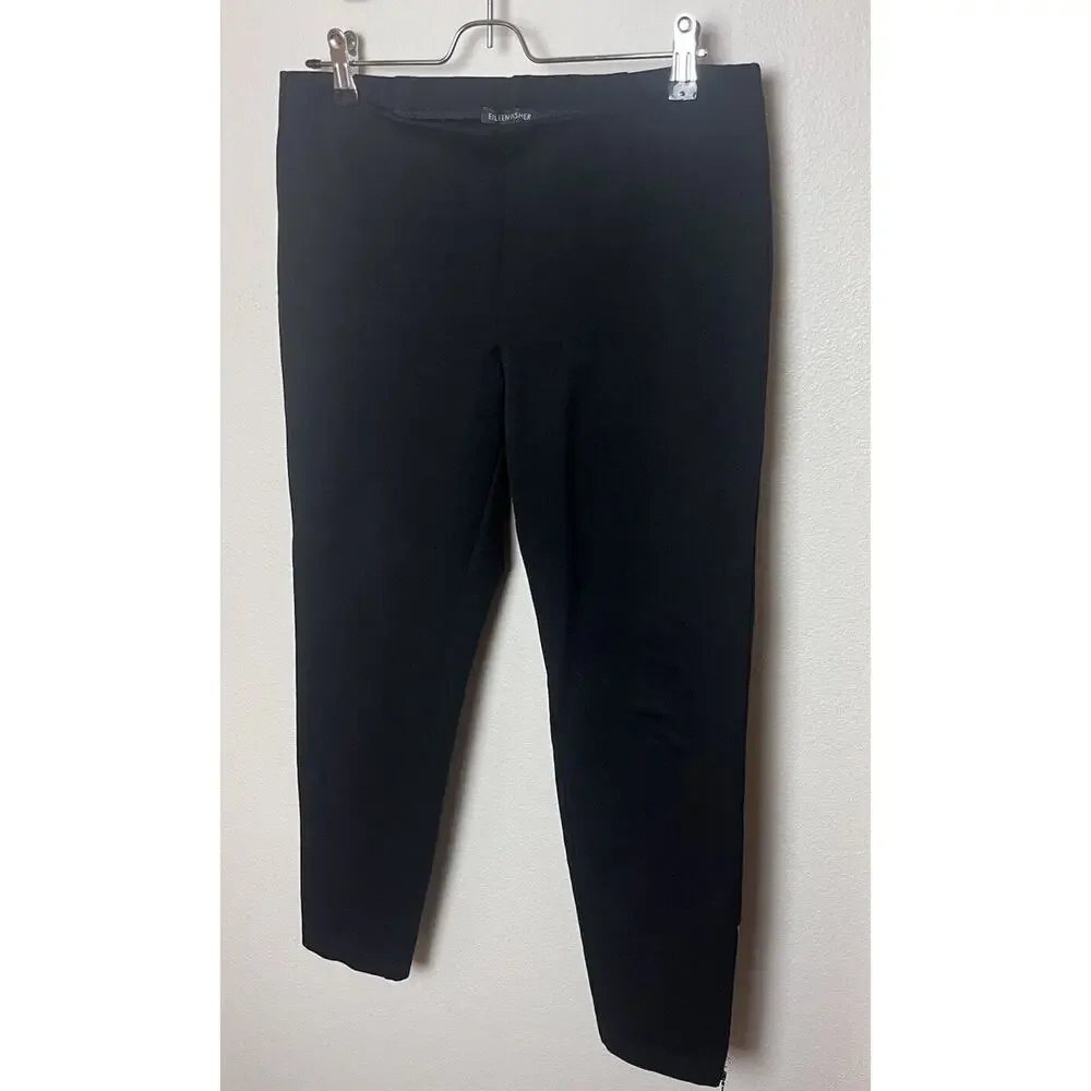 EILEEN FISHER Women’s Sz S/P Black Ponte Ankle Zip Hem Slim Stretch Pants - Picture 2 of 7